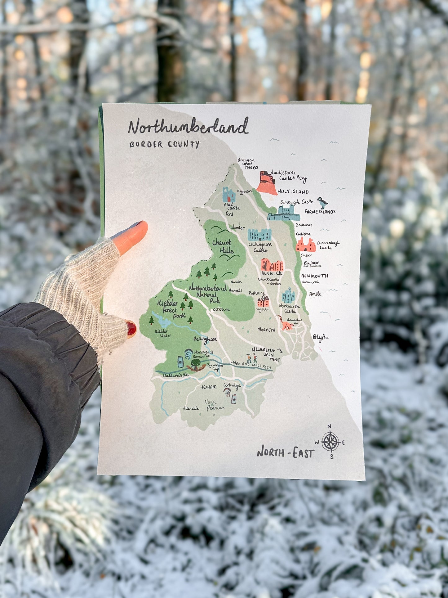 Northumberland Illustrated Map (Green)