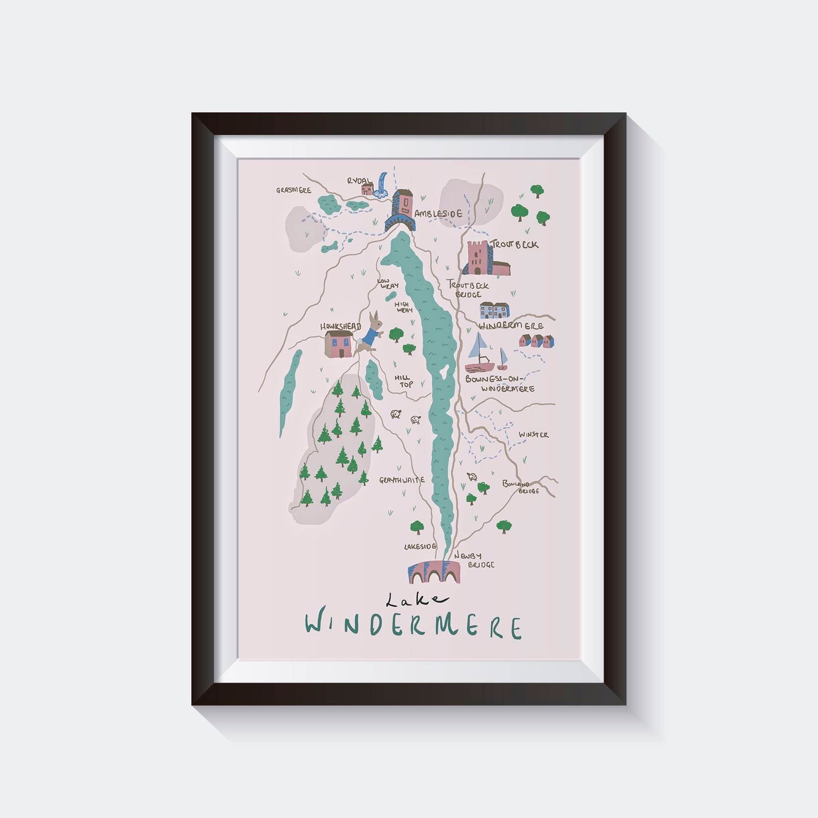Lake Windermere, The Lake District, illustrated map