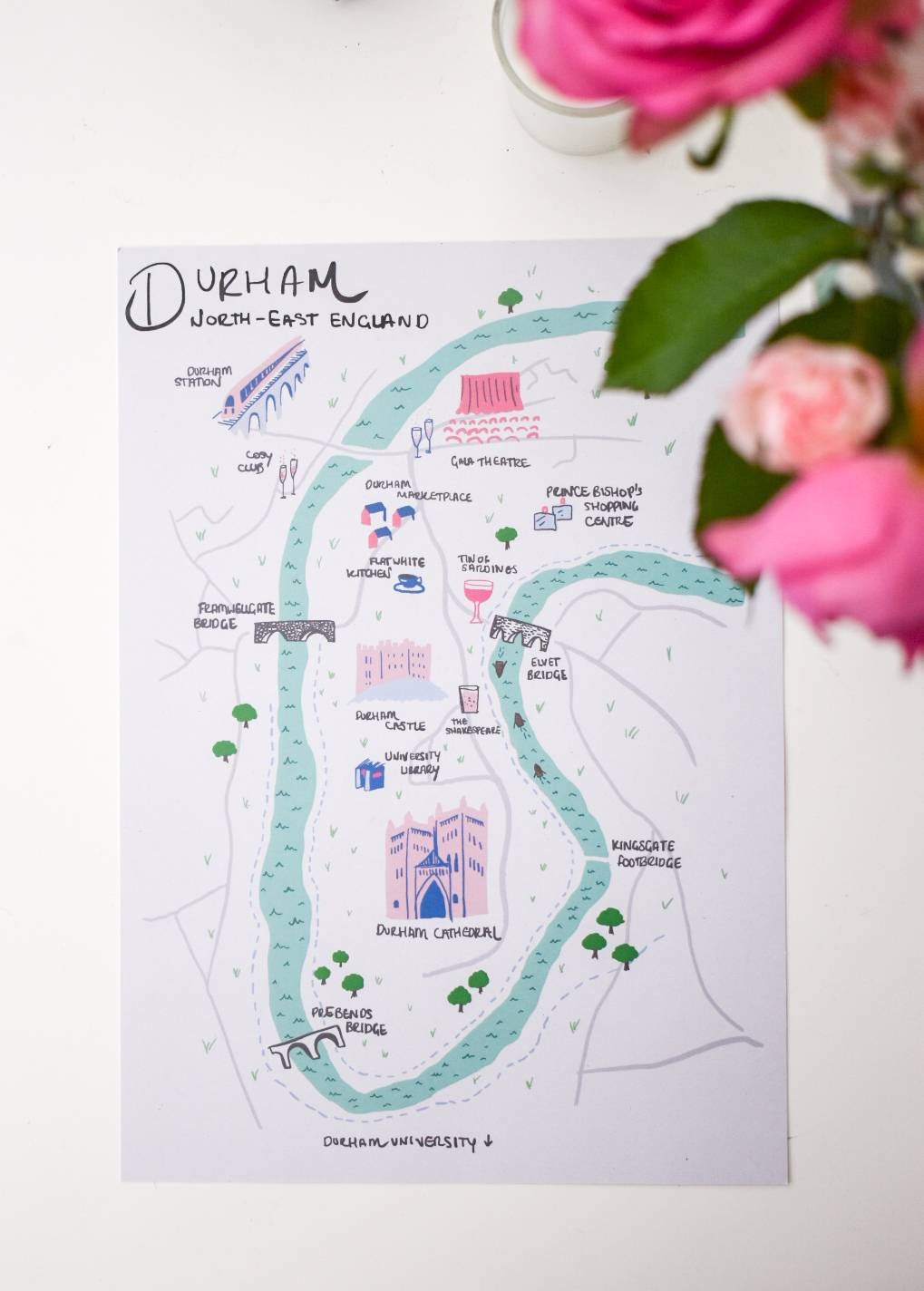 Durham City Illustrated Map, Durham Cathedral, Durham University