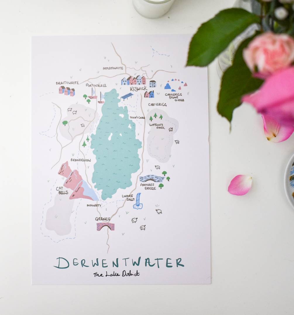 Derwentwater, The Lake District, illustrated map