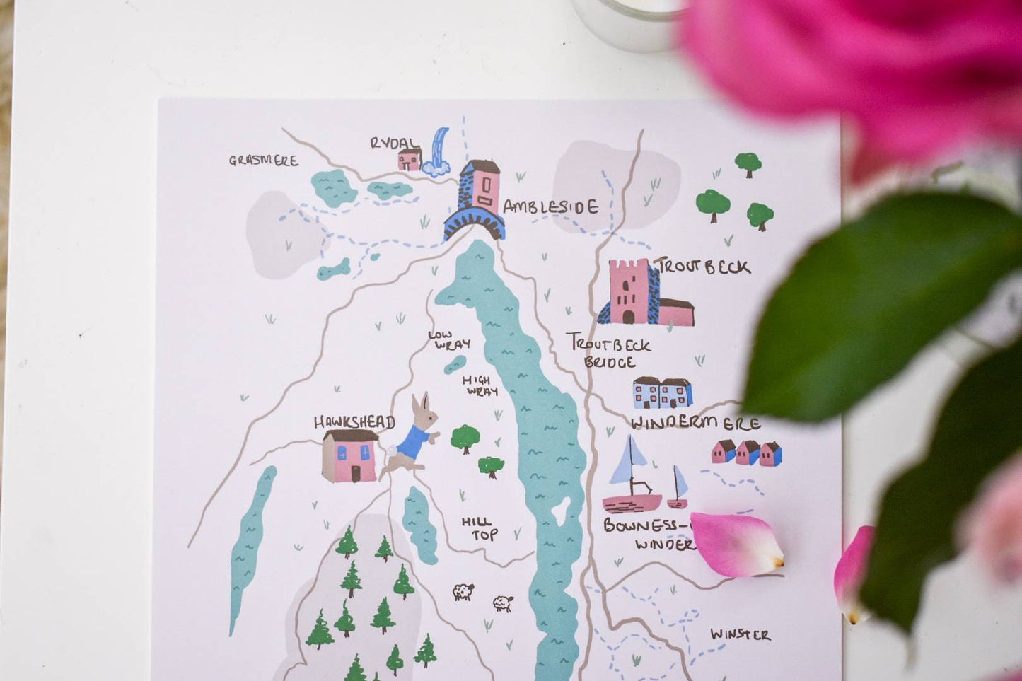 Lake Windermere, The Lake District, illustrated map