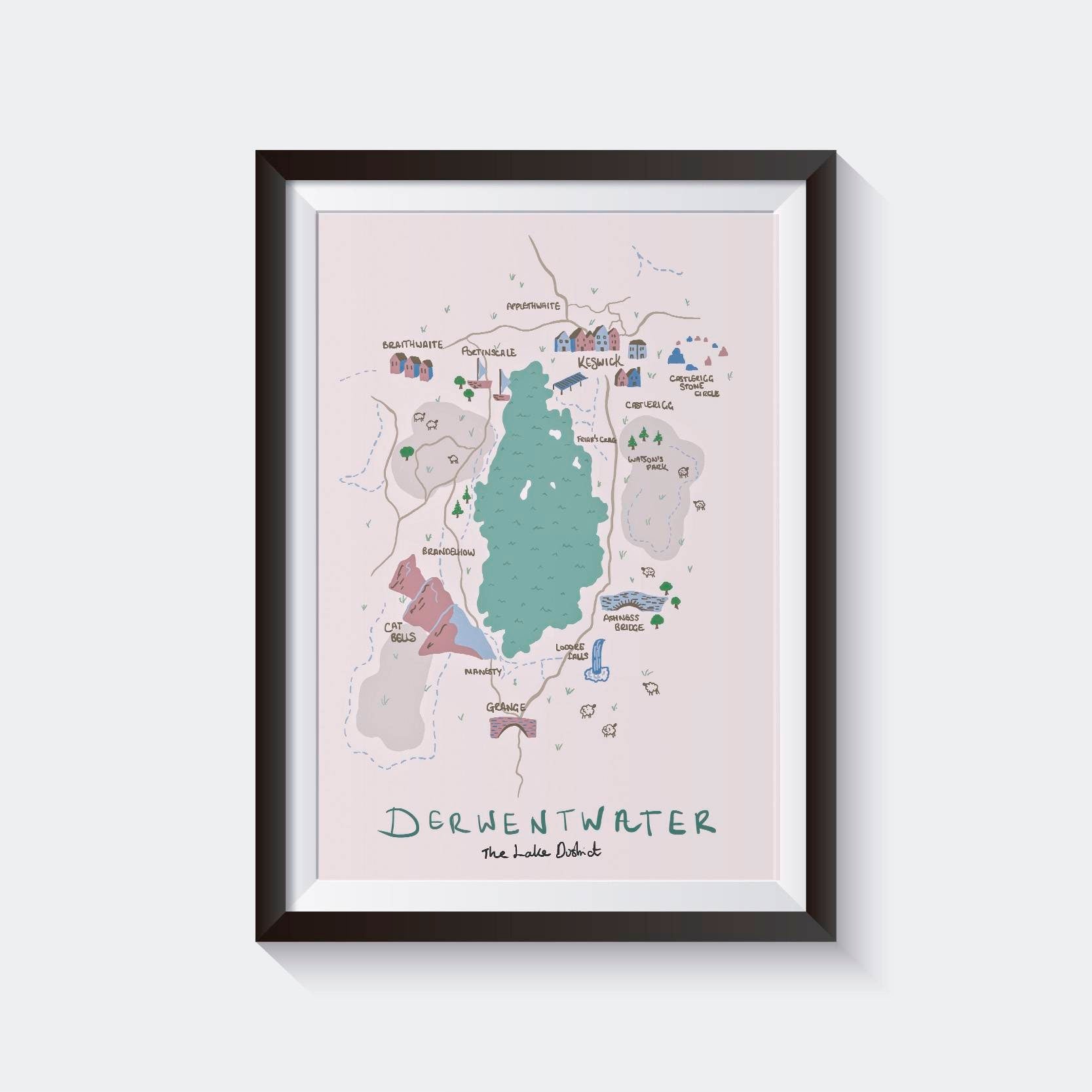 Derwentwater, The Lake District, illustrated map