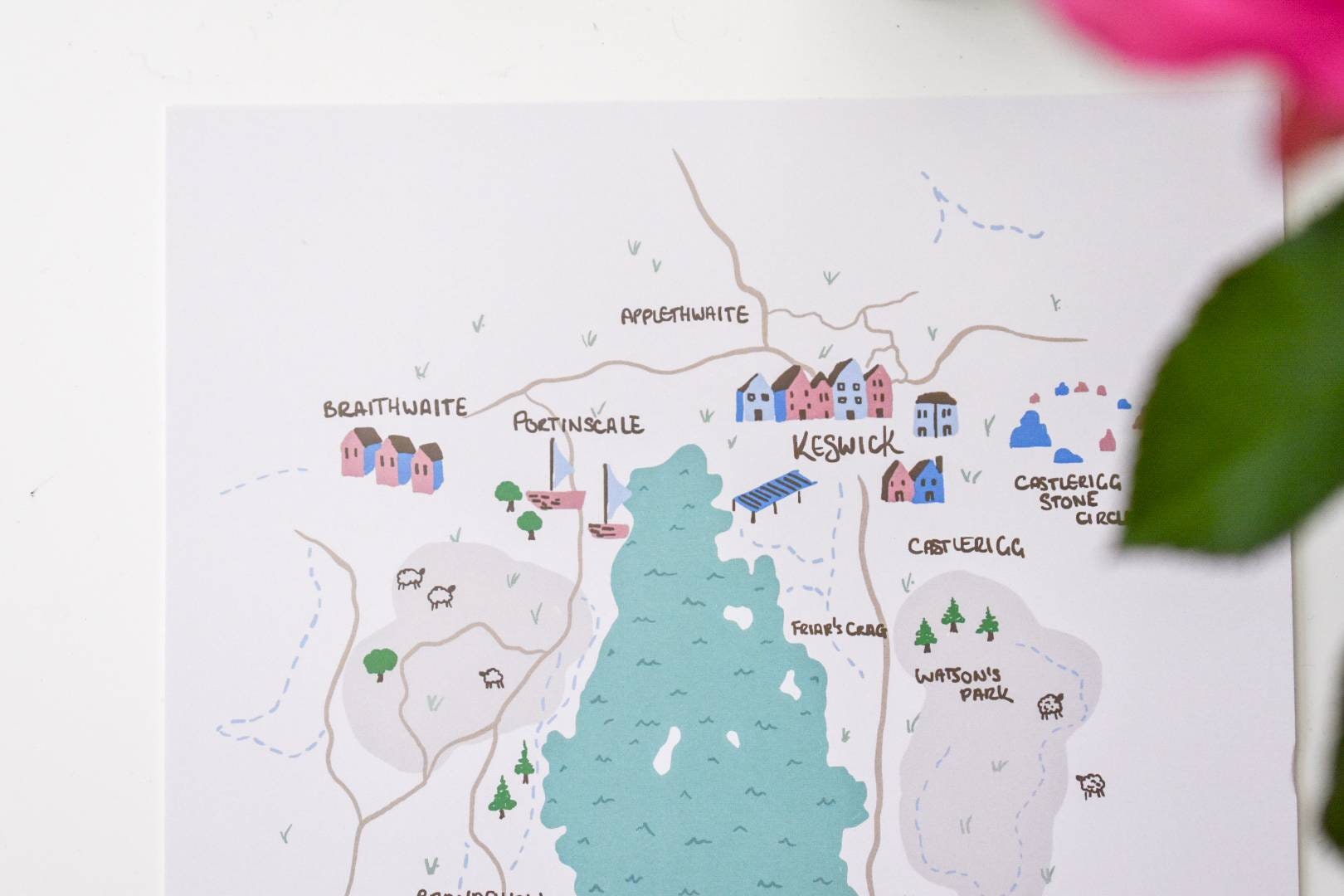 Derwentwater, The Lake District, illustrated map