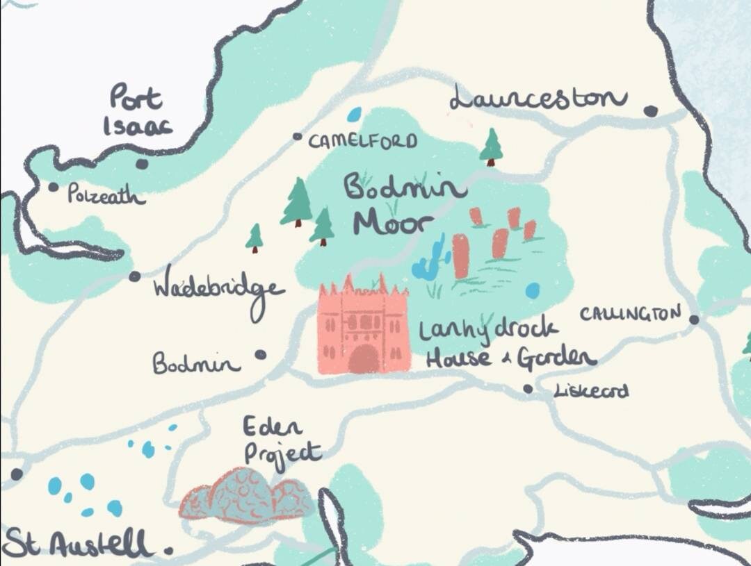 County of Cornwall Illustrated Map, St Ives, Falmouth, Land's End