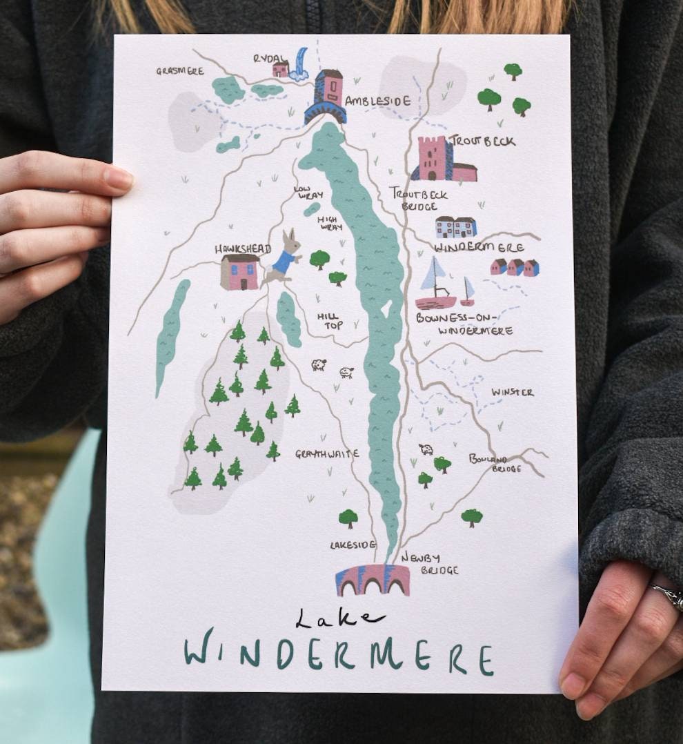 Lake Windermere, The Lake District, illustrated map