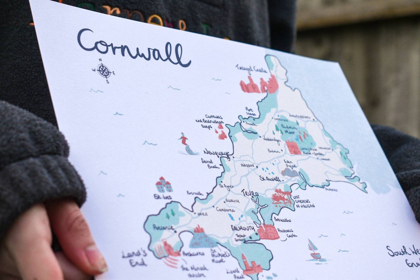 County of Cornwall Illustrated Map, St Ives, Falmouth, Land's End