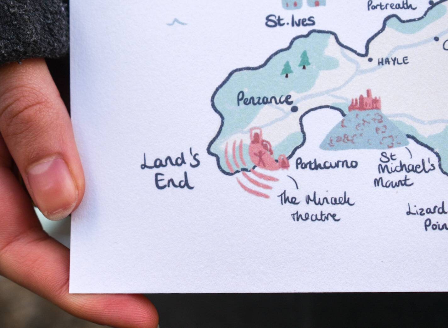 County of Cornwall Illustrated Map, St Ives, Falmouth, Land's End