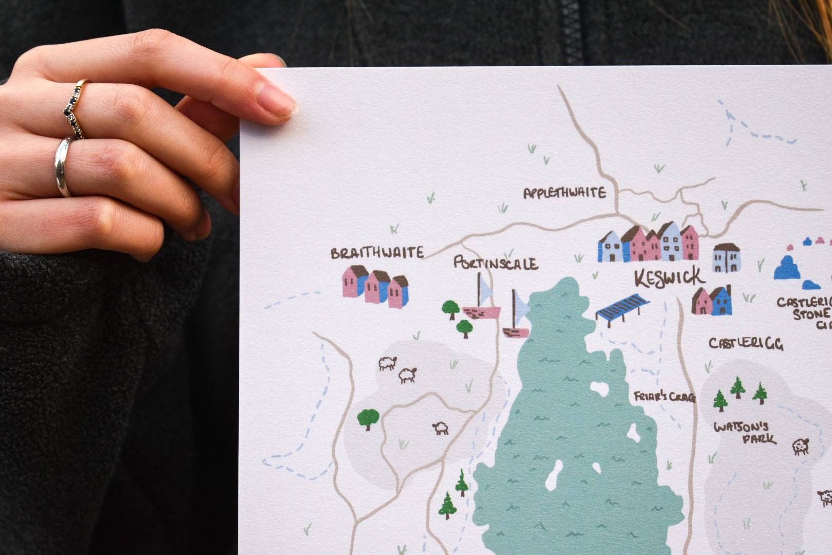 Derwentwater, The Lake District, illustrated map