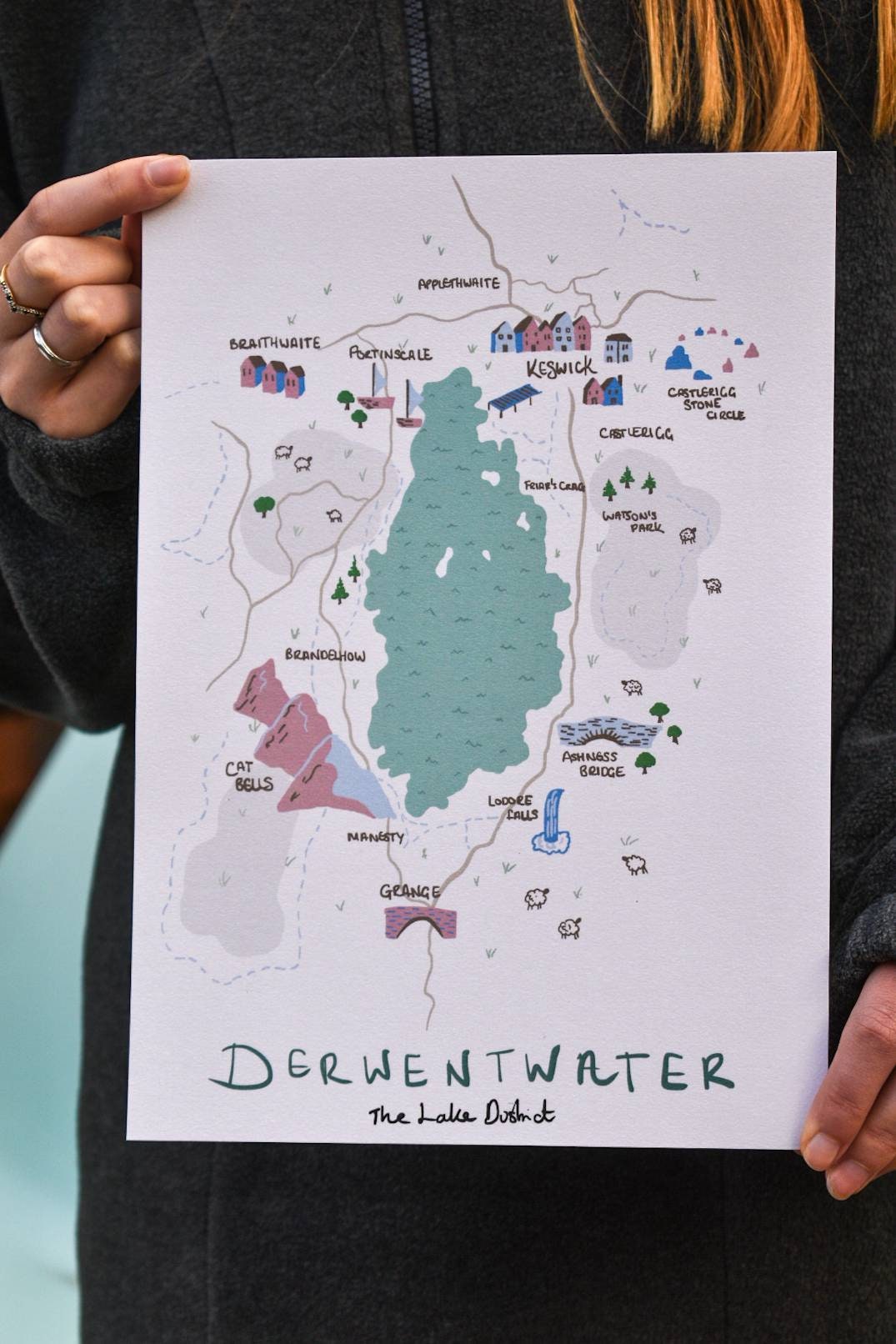 Derwentwater, The Lake District, illustrated map