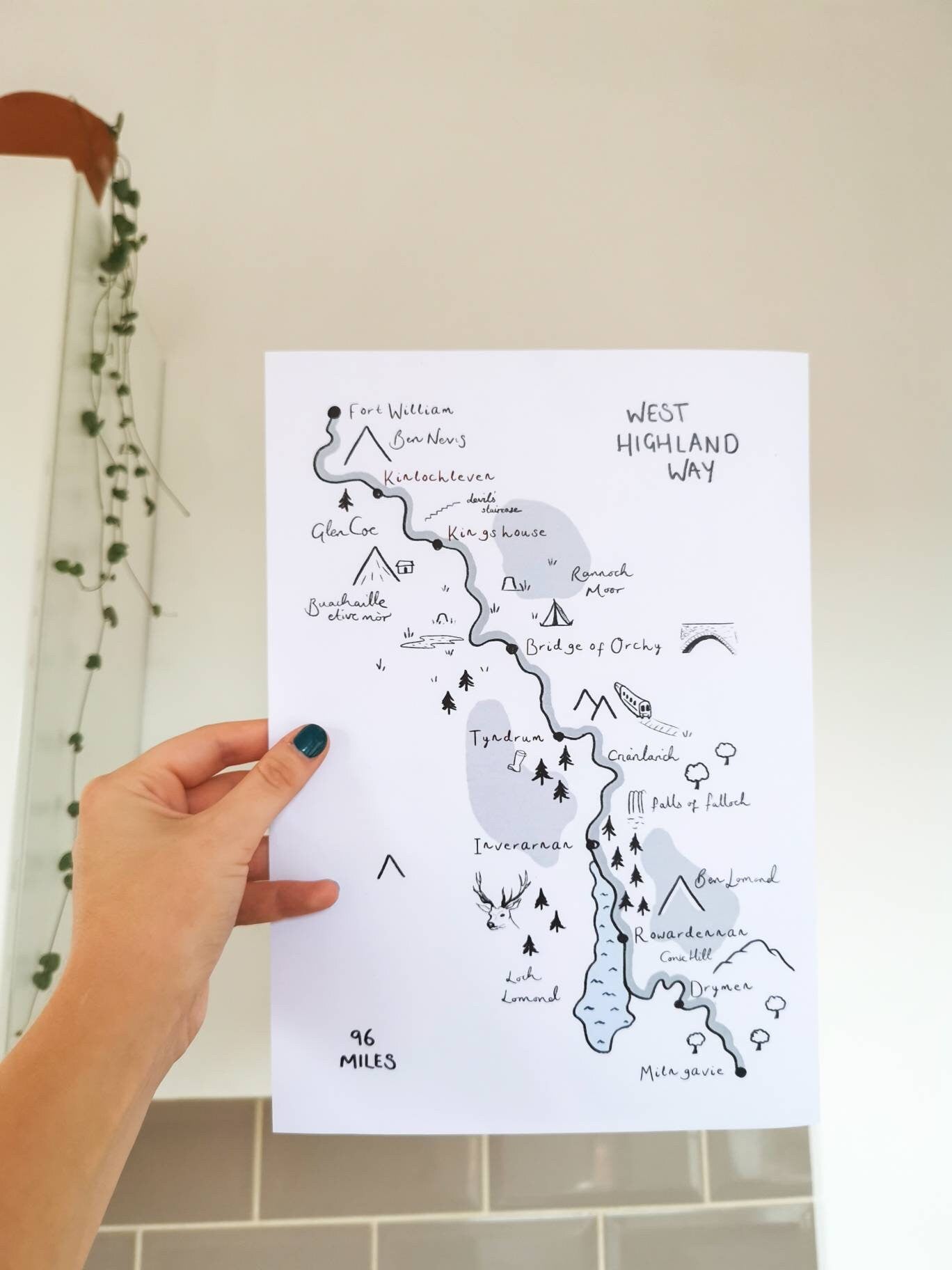 West Highland Way Map Illustration, Customisable, Personalised WHW Print