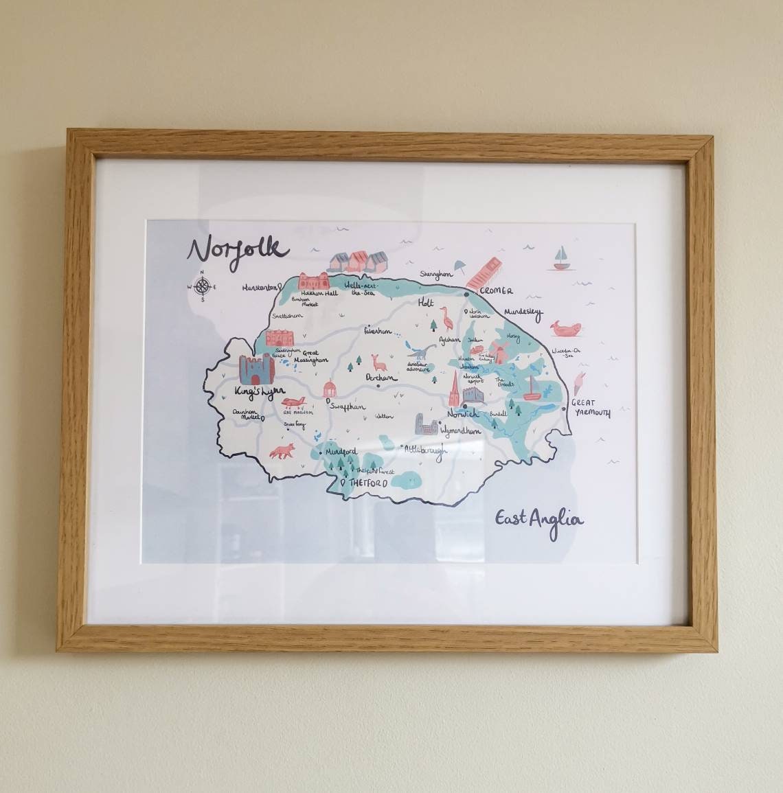 County of Norfolk Illustrated Map, Norwich, Thetford, North Norfolk Coast