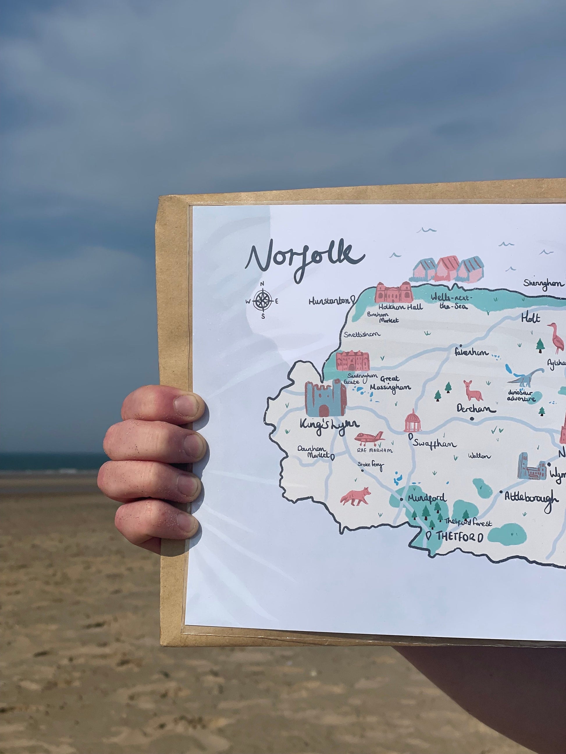 County of Norfolk Illustrated Map, Norwich, Thetford, North Norfolk Coast