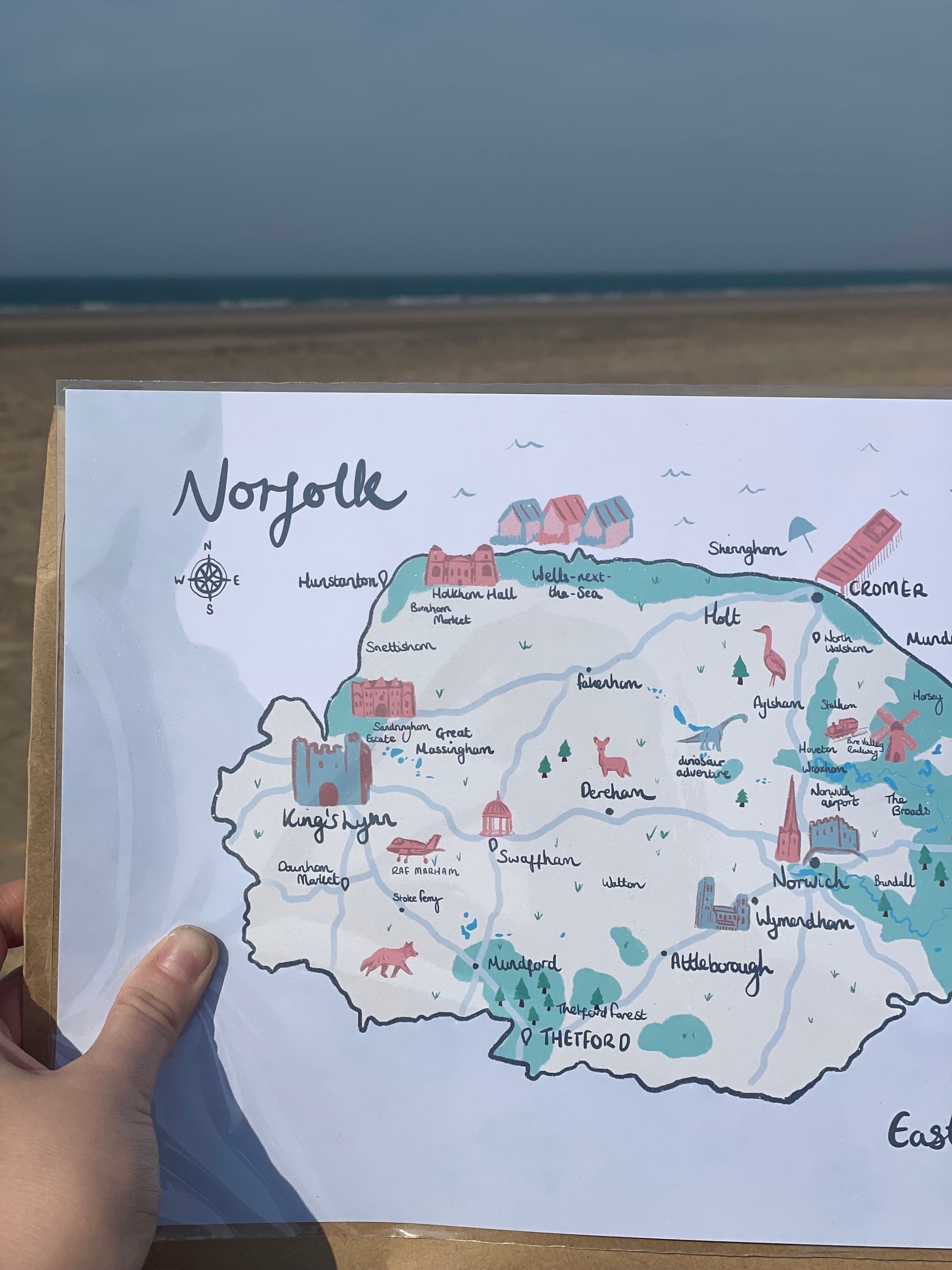 County of Norfolk Illustrated Map, Norwich, Thetford, North Norfolk Coast