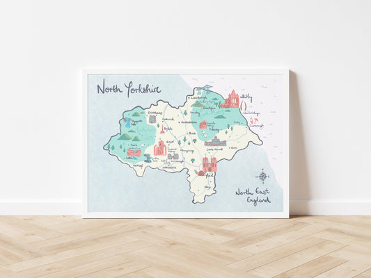 North Yorkshire County Illustrated Map - Richmond, Ripon, Fountains Abbey, York