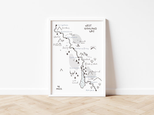 West Highland Way Map Illustration, Customisable, Personalised WHW Print