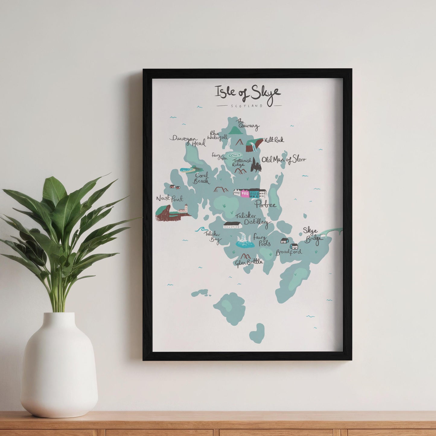 Isle of Skye Illustrated Map Print - Neist Point, Fairy Pools, Quirang, Talisker, Old Man of Storr