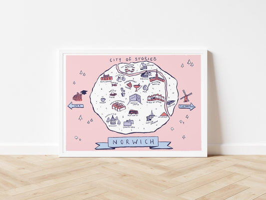 Norwich Illustrated Map - Pink