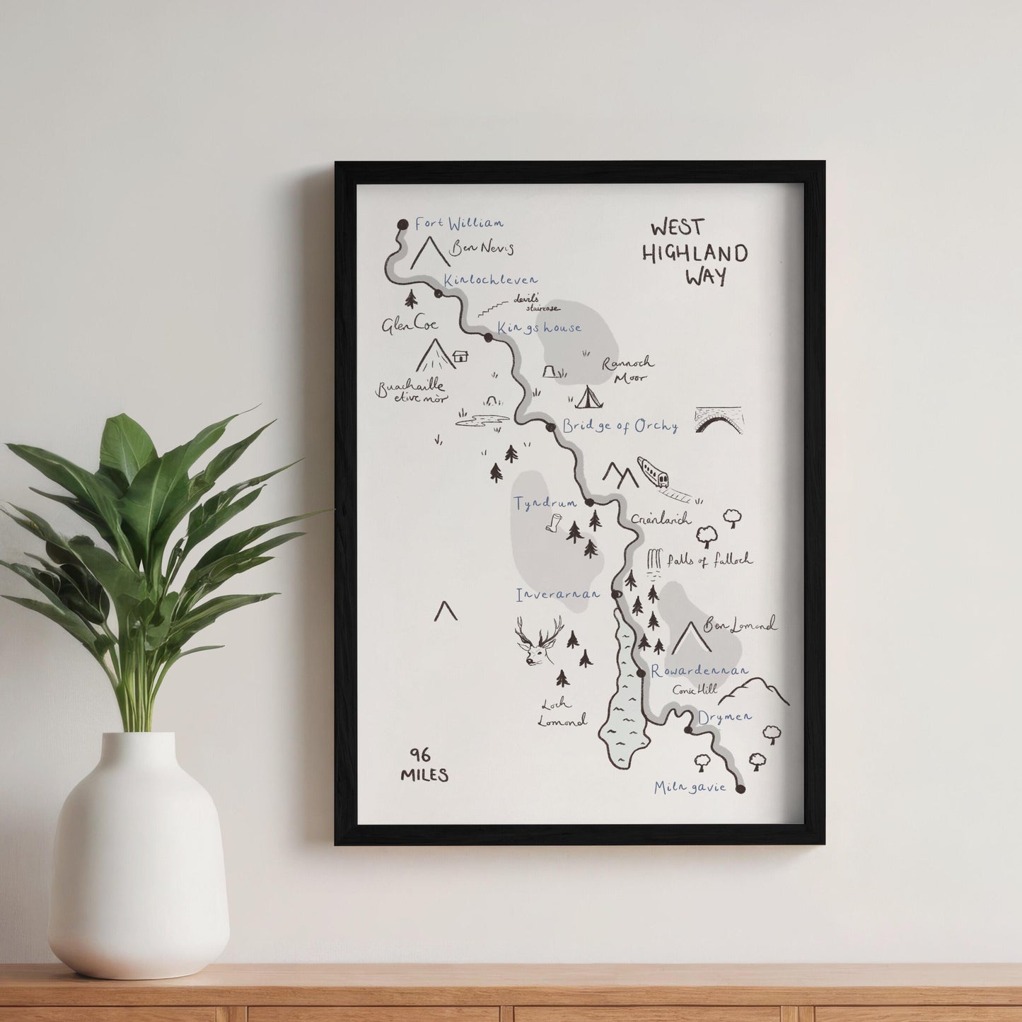 West Highland Way Map Illustration, Customisable, Personalised WHW Print