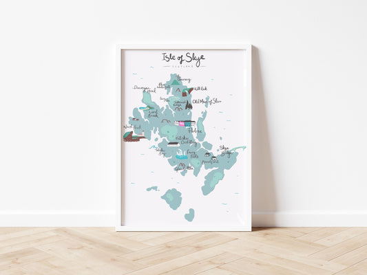 Isle of Skye Illustrated Map Print - Neist Point, Fairy Pools, Quirang, Talisker, Old Man of Storr