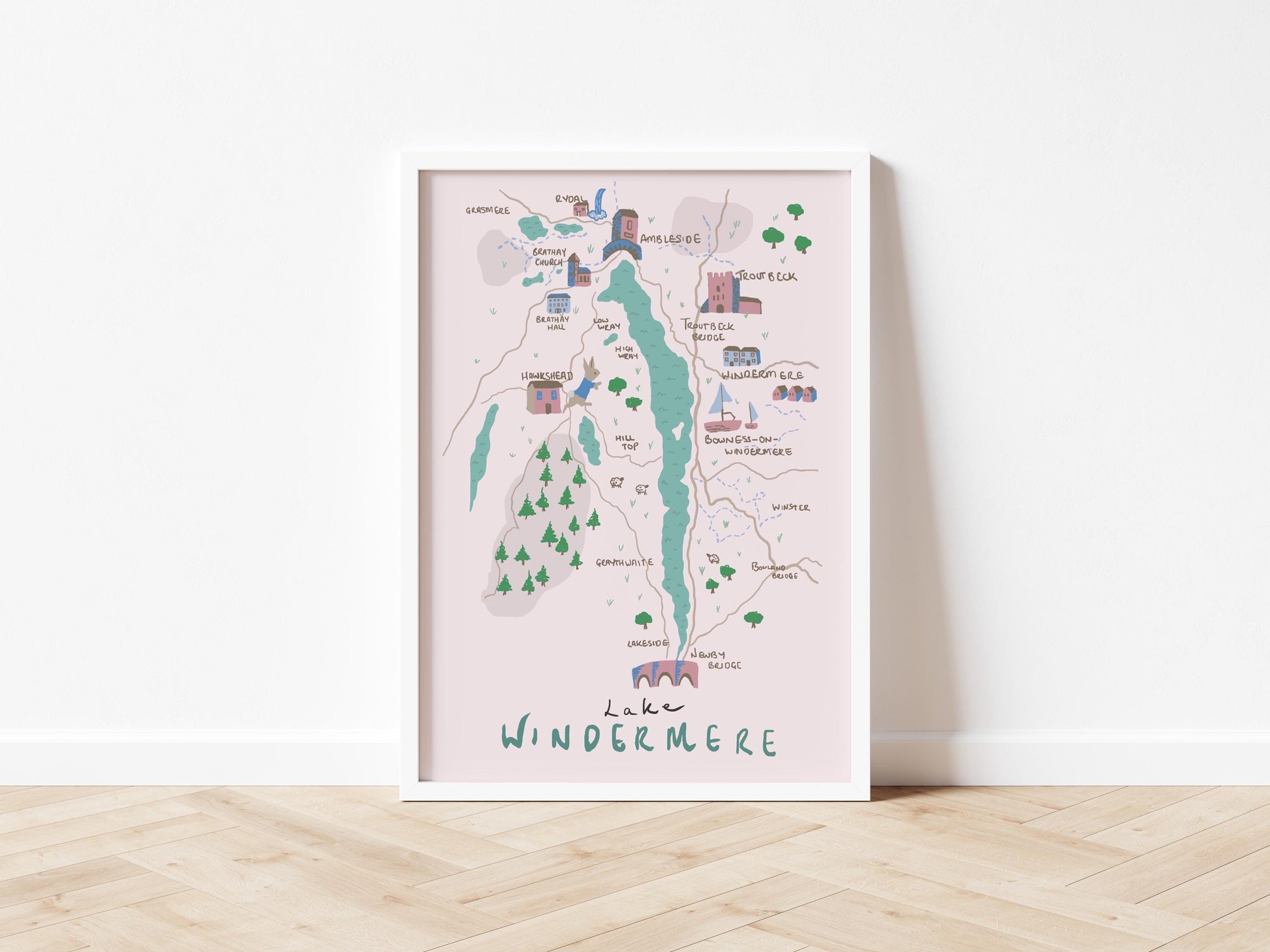Lake Windermere, The Lake District, illustrated map