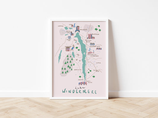 Lake Windermere, The Lake District, illustrated map