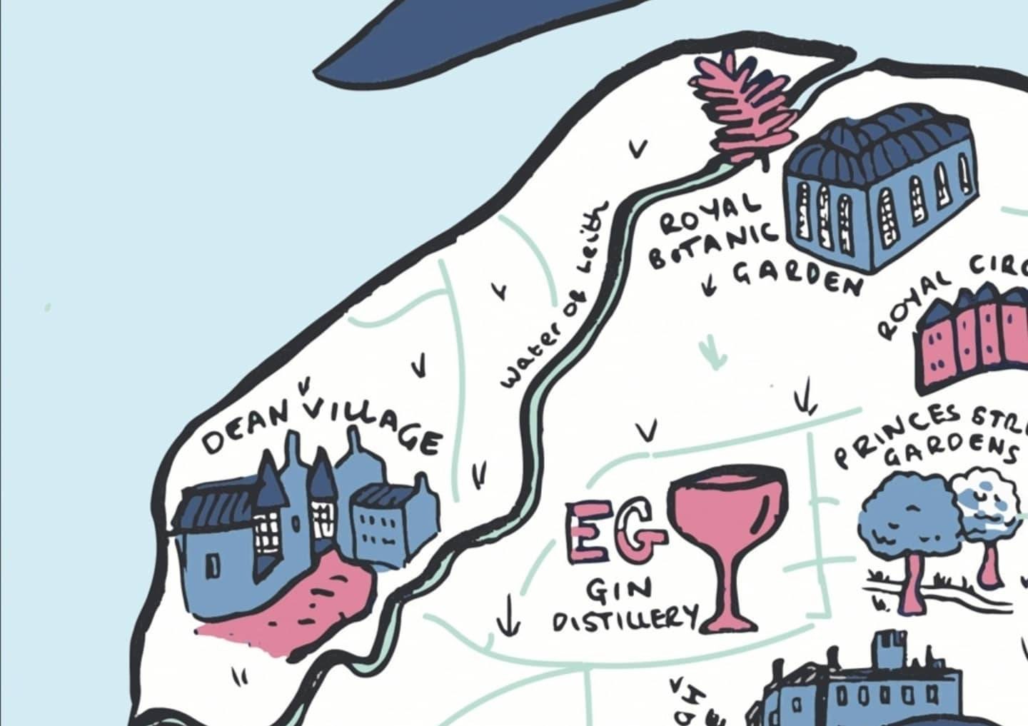 Edinburgh Illustrated Map - Dean Village, University of Edinburgh, Calton Hill, Balmoral
