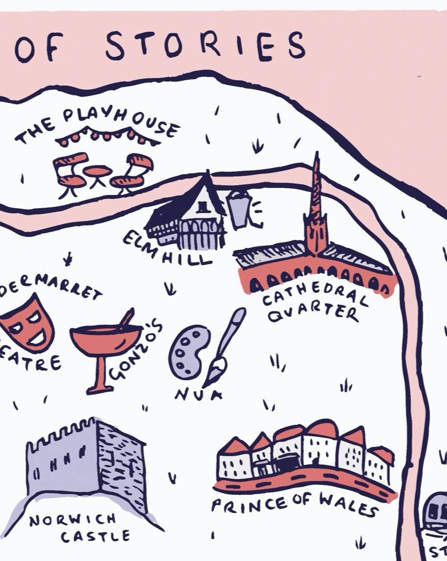 Norwich Illustrated Map - Pink