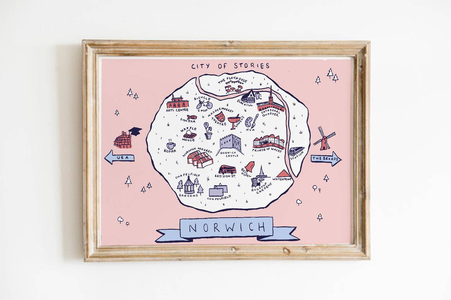 Norwich Illustrated Map - Pink