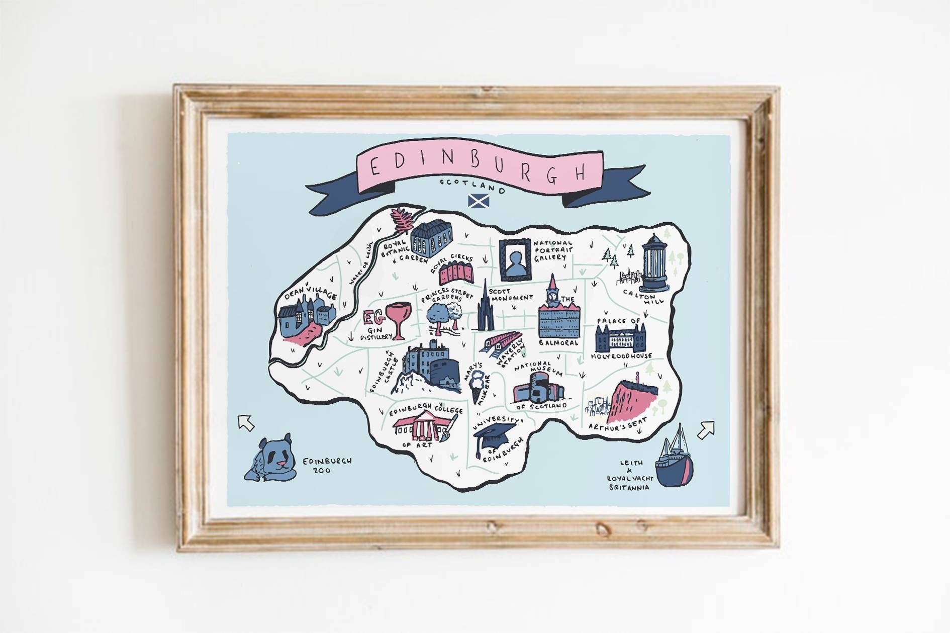Edinburgh Illustrated Map - Dean Village, University of Edinburgh, Calton Hill, Balmoral