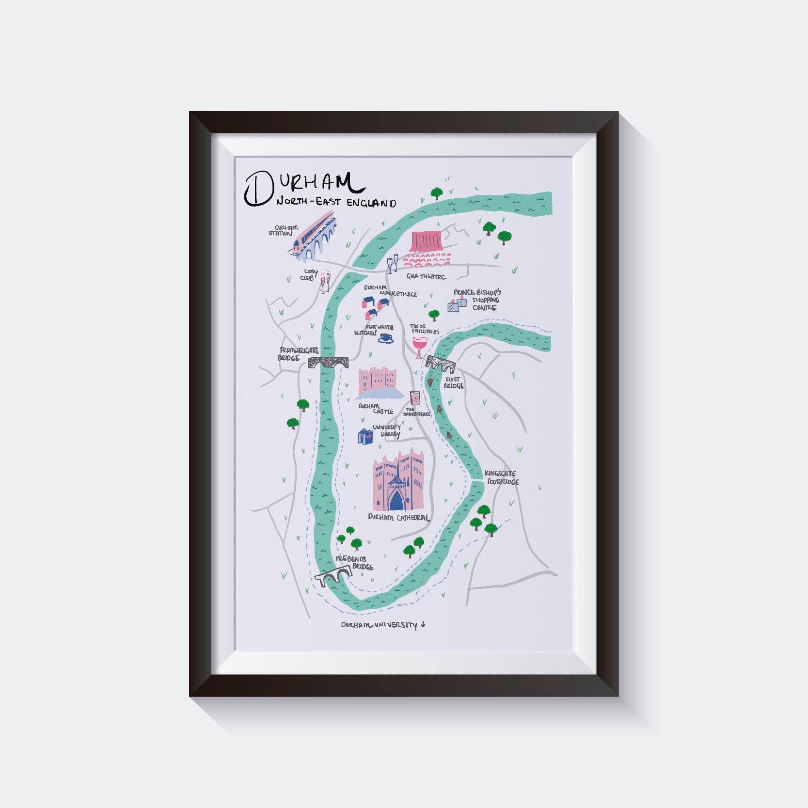 Durham City Illustrated Map, Durham Cathedral, Durham University