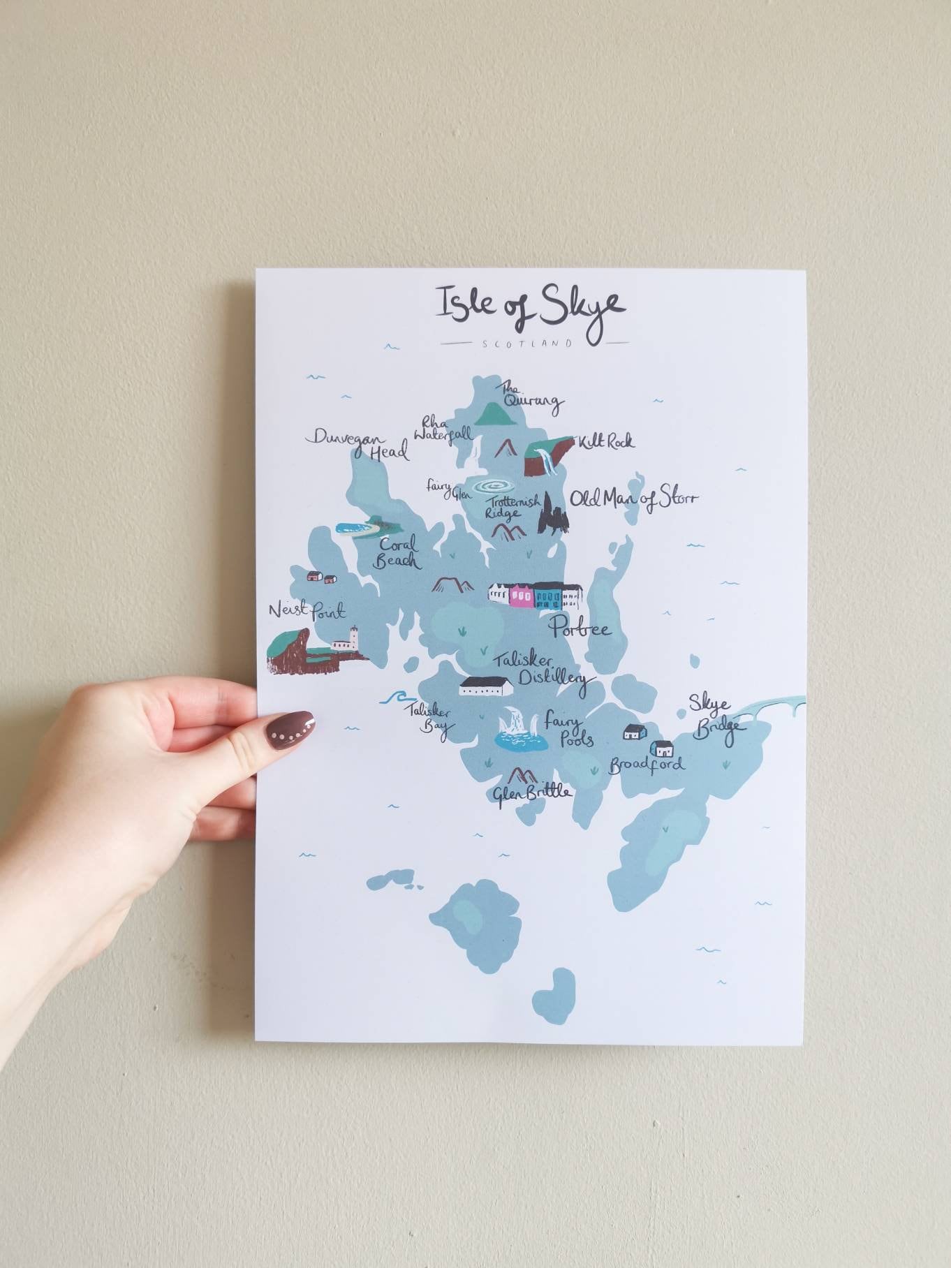 Isle of Skye Illustrated Map Print - Neist Point, Fairy Pools, Quirang, Talisker, Old Man of Storr