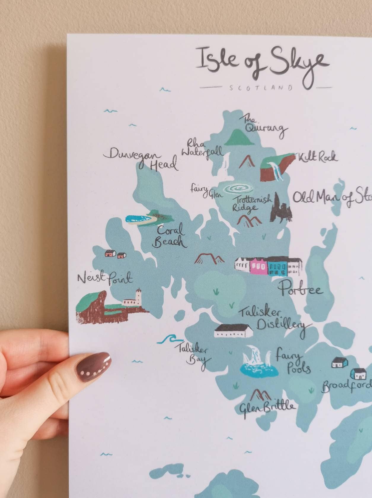 Isle of Skye Illustrated Map Print - Neist Point, Fairy Pools, Quirang, Talisker, Old Man of Storr